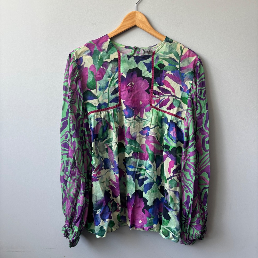 Blank London Miranda Floral Long Sleeve Blouse Boho Viscose Top Medium